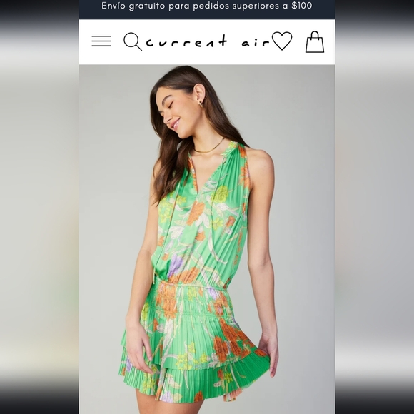 Current Air Dresses & Skirts - CURRENT AIR Green and Orange Floral Dress Long 37"
